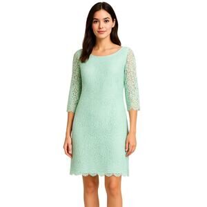 Jessica Howard Mint Blue Green Lace Detail Dress Sz 10 | Holiday Company Party